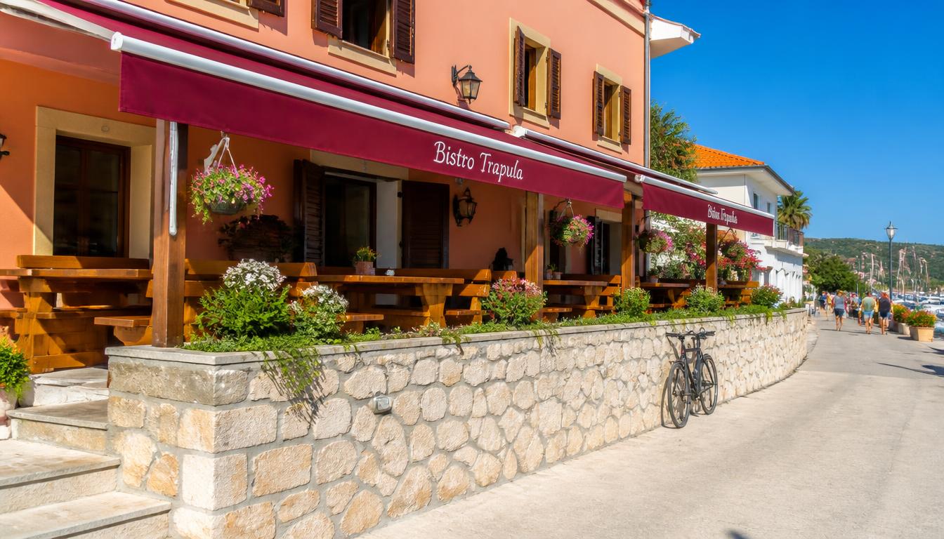 Sunny waterfront terrace of Bistro Trapula on Ugljan island